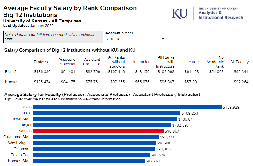 Snapshot of Faculty Salary Comparisons dashboard
